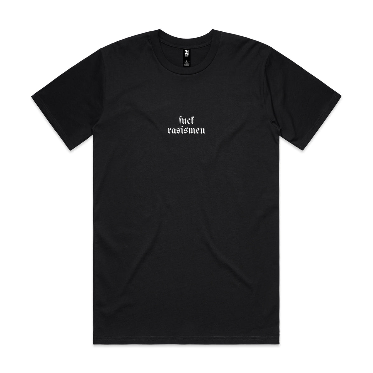 Svart t-shirt med brodyren "FUCK RASISMEN"