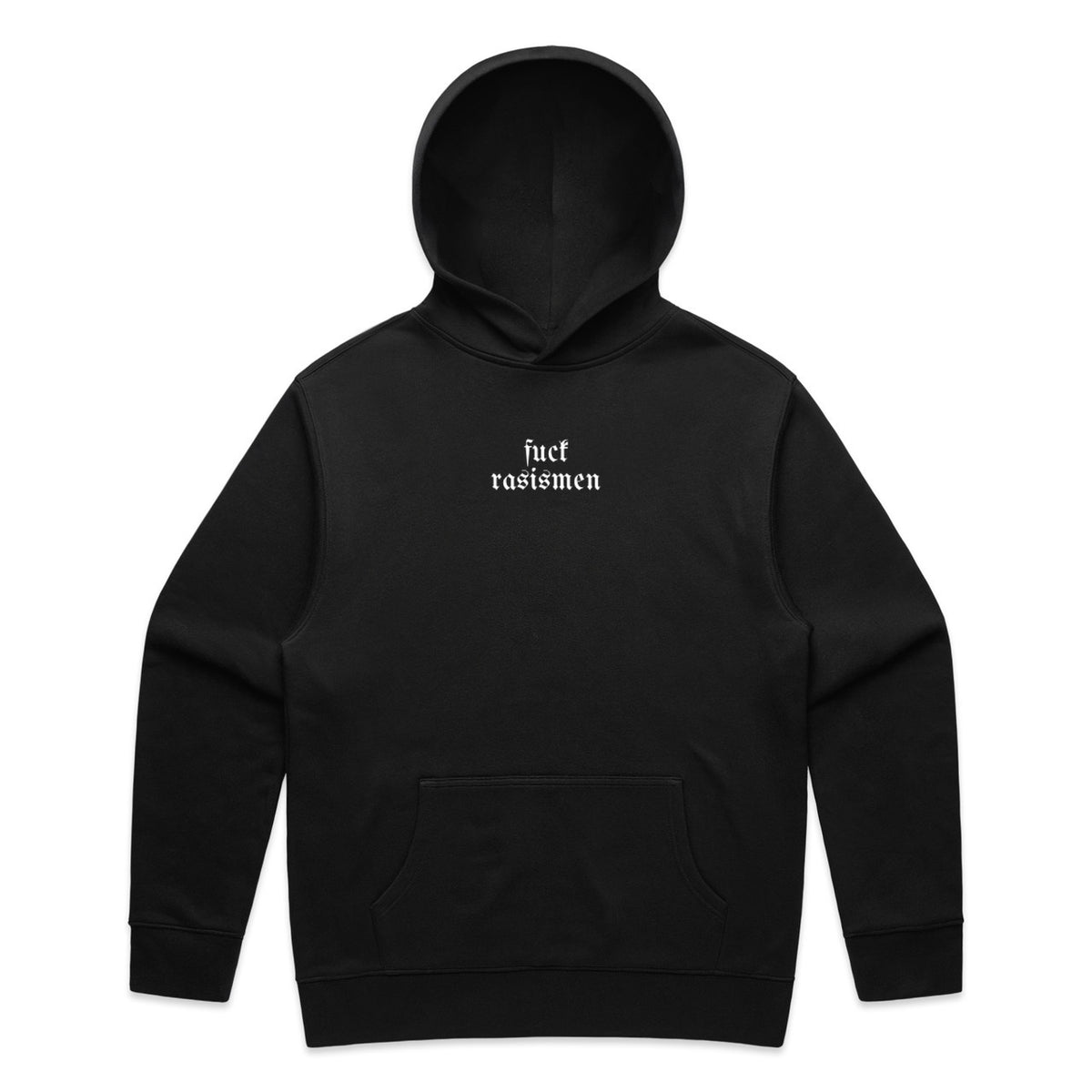 Svart hoodie med brodyren "FUCK RASISMEN"